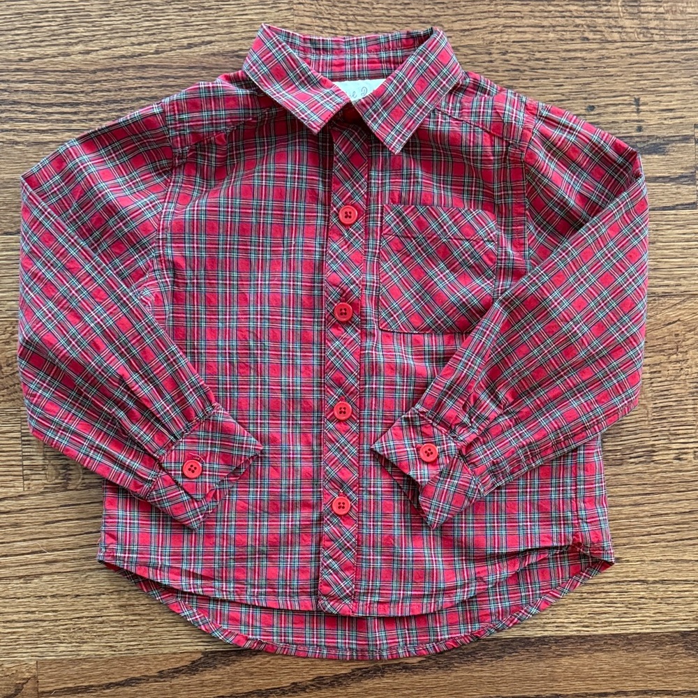 Rachel Riley Red and Green Plaid Button Down Shirt